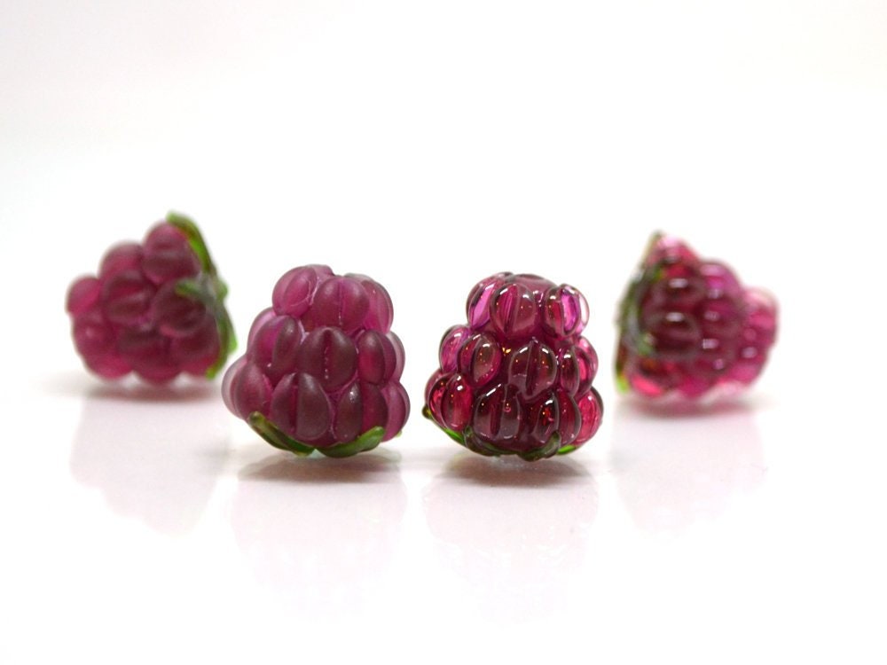 Dark Fuchsia Lampwork Raspberry, Frost Glass Berry, Glass Raspberries ...