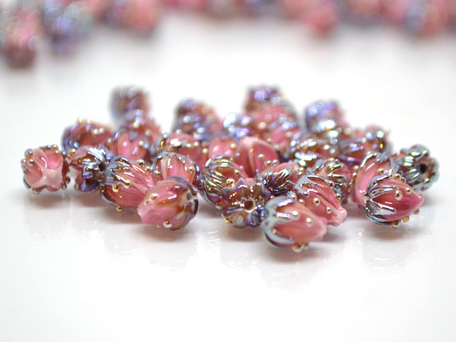 Blush Pink Flower Beads 7mm Glass Beads Tiny Flower Beads Etsy