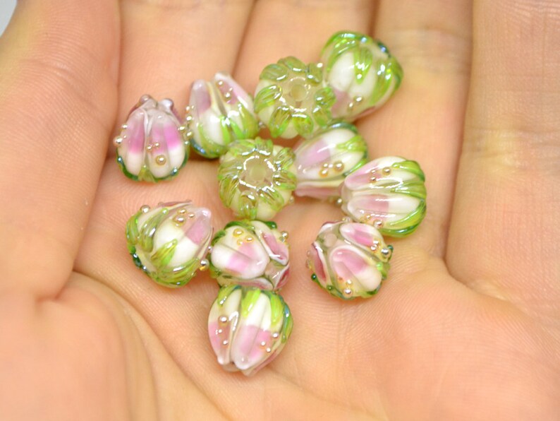 Pink Milk Glass Beads 10mm Flower Beads Two Tone Beads Etsy
