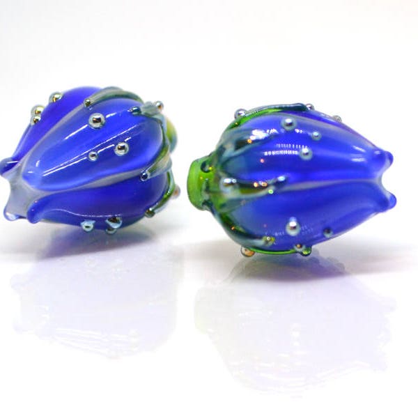 cobalt blue glass flower beads for jewelry blue flower earrings blue lampwork beads blue flower bud handmade beads earrings pair cobalt blue