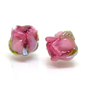 Pink wine 8mm rosebud beads, Pink Floral lampwork, Rose beads, Flower glass beads, Earrings Flower Beads, Murano Beads, Jewelry making