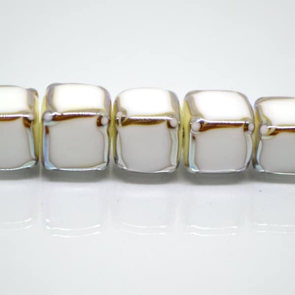 White silver square beads, White cube beads, White spacer beads, White lampwork beads, Geometric beads, cube beads 10mm, Artisan lampwork