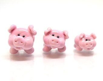 Lampwork pig beads, Pink glass pig, Lampwork piggy, Glass piggie, Farm animal beads