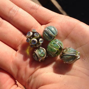 Flower artisan lampwork bead green blue bud handmade glass jewelry making set glass bell Leaf Beads bracelet necklace pendant wedding image 7