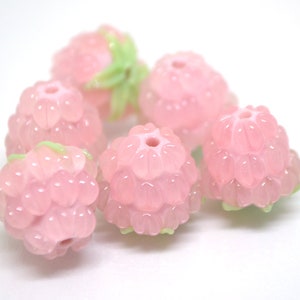 Pale pink lampwork raspberry, Pink glass berries, Lampwork raspberries, Berry jewelry, Berry glass beads, Glass Raspberry
