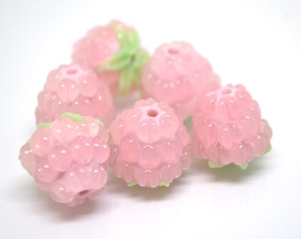 Pale pink lampwork raspberry, Pink glass berries, Lampwork raspberries, Berry jewelry, Berry glass beads, Glass Raspberry