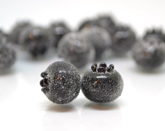 Glass black blueberry, Lampwork berry, Frost glass berries, Lampwork blueberry