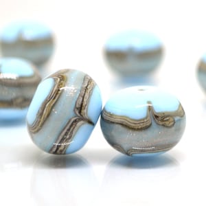 Blue venetian glass beads, Sky Blue gold Murano glass beads, Pastel Blue lampwork, Italian glass beads, Ethnic beads, Rondelle bead