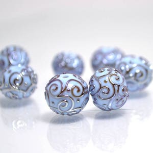 Handmade bead Artisan lampwork Set lampwork Sra beads Glass Wedding jewelry making Silver Round beads Sky blue Curles earring set pendant