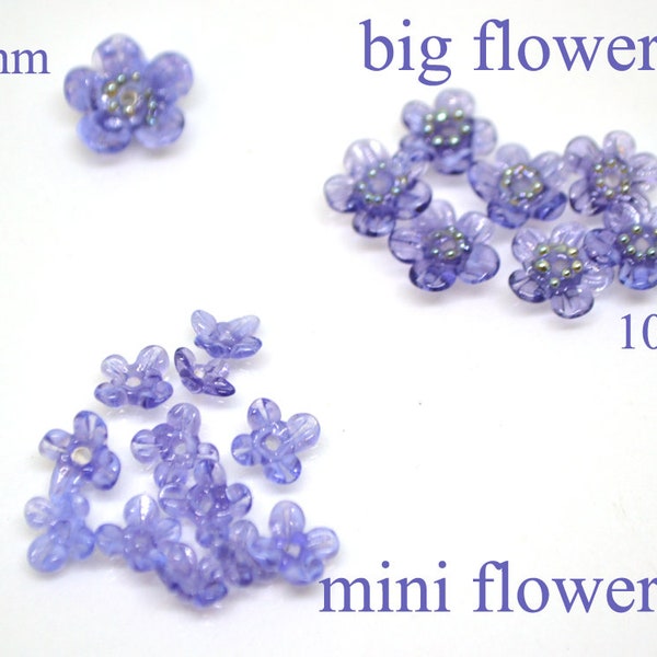 Perles de verre violettes, Perles de fleurs transparentes, Perles de fleurs printanières, Ensemble de perles florales, Perle florale au chalumeau, Mini perle florale, Artisanat au chalumeau