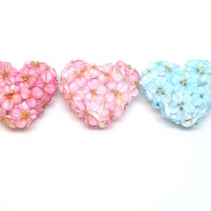 heart flower pendant glass heart pendant set of beads romantic jewelry making 3 heart pendant 3 sisters necklace floral art glass pendant image 4