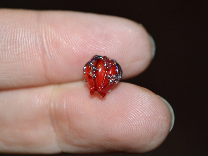 Bordeaux beads Small glass beads Deep red 7mm floral lampwork beads Half drilled beads Tiny glass beads Red and Silver flower beads