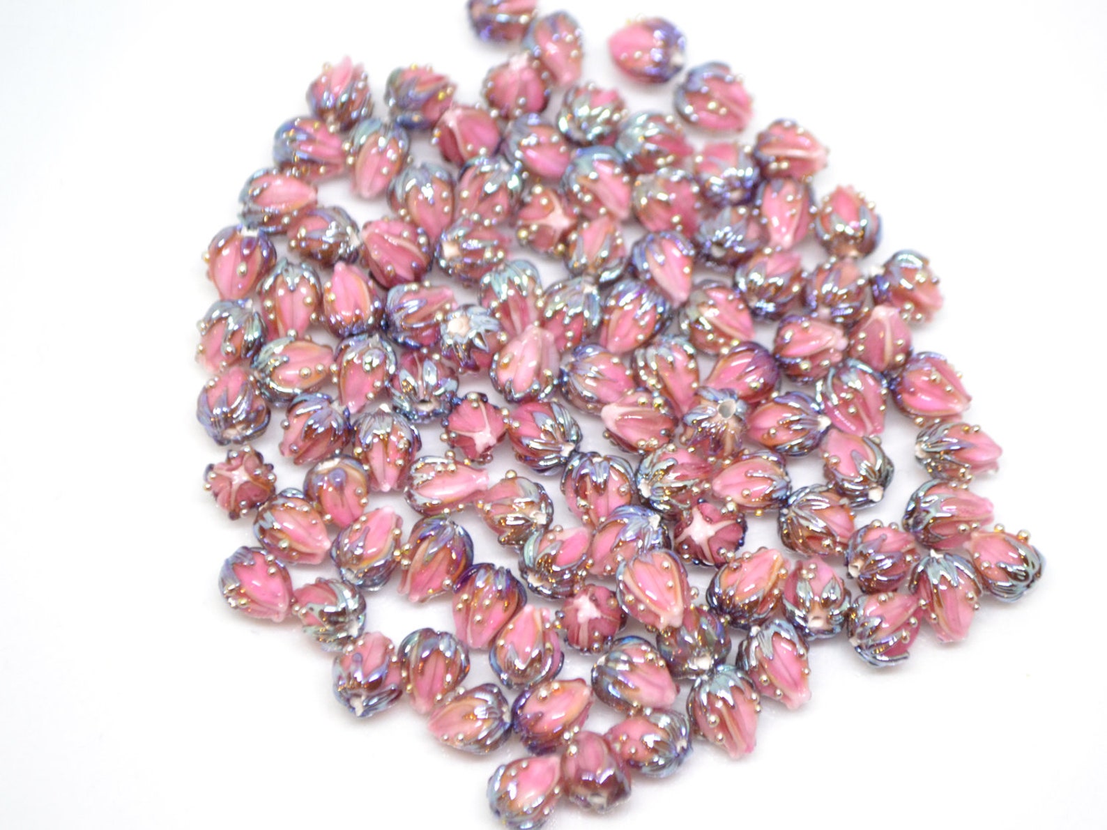 Blush Pink Flower Beads 7mm Glass Beads Tiny Flower Beads Etsy