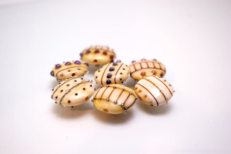 ivory set lampwork bead supplies handmade yellow jewelry bead art glass artisan lampwork glass lentils bead jewelry decor set Murano glass image 5