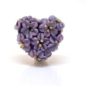 purple heart bead flower violet purple heart pendant focal beads romantic jewelry making lampwork heart bead lavender pendant lampwork