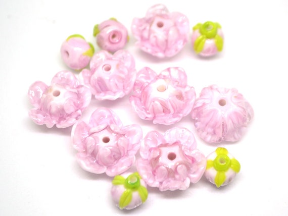 Transparent White Glass Flowers Silver Glass Flower Charms Glass Flower Beads Made to Order 9 Lampwork Glass Charms Bellflower Beads