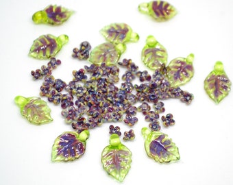 leaf flower set beads lampwork handmade glass leaves small flowers lampwork leaves lampwork leaf beads set leaves glass bead work green leaf