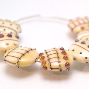 ivory set lampwork bead supplies handmade yellow jewelry bead art glass artisan lampwork glass lentils bead jewelry decor set Murano glass image 3
