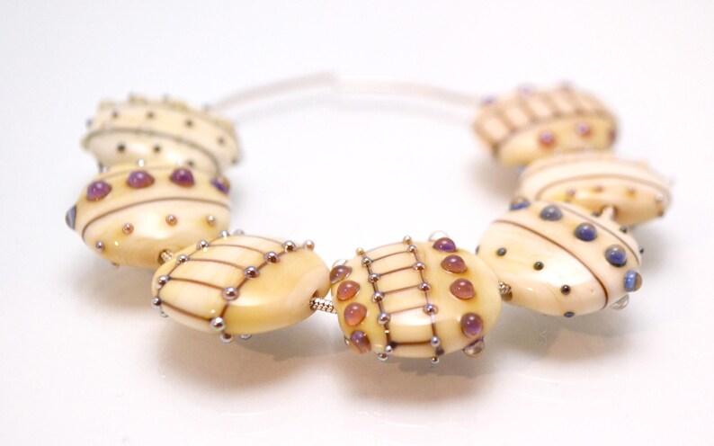 ivory set lampwork bead supplies handmade yellow jewelry bead art glass artisan lampwork glass lentils bead jewelry decor set Murano glass image 3