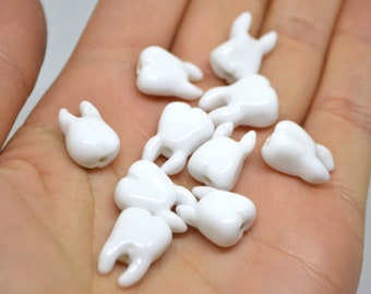 Glass tooth beads - Dentist gift- Teeth beads - Dentist beads funny - Halloween beads, Artisan lampwork, Handmade beads Teeth jewelry Human