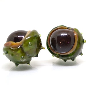 Lampwork chestnut beads, Handmade lampwork bead, Forrest glass beads, Green brown glass beads, Berry beads, Food glass bead,Artisan lampwork
