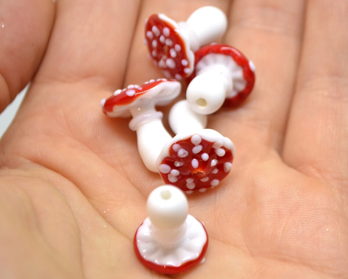 Handmade glass mushroom beads Flyagaric lampwork bead Etsy