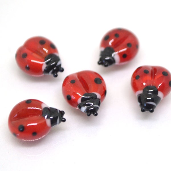 Lampwork ladybug beads, Glass ladybug, Half-drilled beads, Glass red animals, Glass Insect beads