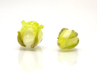 Salad green 8mm rosebud beads, Rose and bud beads, Summer Floral lampwork, Small flower beads, Art Flower Beads, Floral jewelry, Handmade