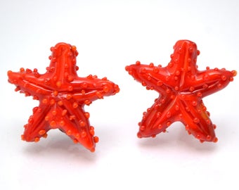 Red Lampwork Starfish Focal Bead, Murano Glass, Nautical Jewelry