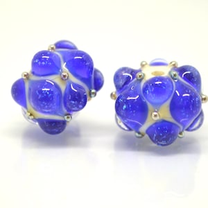 Electric Blue Lampwork bead, Cobalt blue glass beads, Blue beige lampwork beads, Artisan lampwork, Handmade bead, Rondelle beads