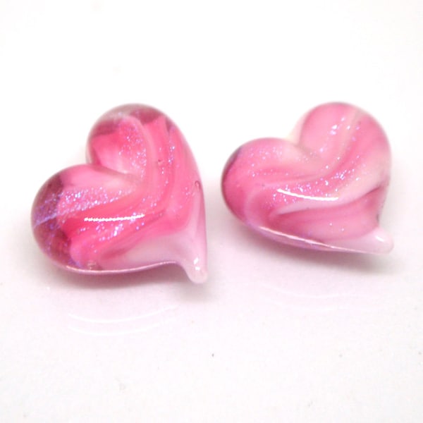 Cuentas de corazón rosa, Cuenta de vidrio rosa, Fabricación de joyas de corazón, Corazón de lámpara brillante, Forma de corazón, Amuleto de corazón de vidrio, Cuentas medio perforadas