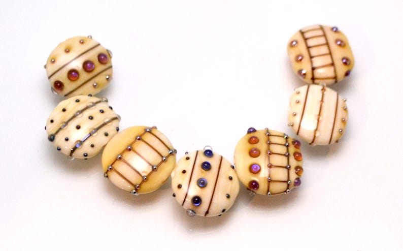 ivory set lampwork bead supplies handmade yellow jewelry bead art glass artisan lampwork glass lentils bead jewelry decor set Murano glass image 1