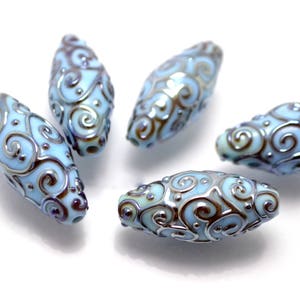 sky blue lampwork handmade bead oval swirl jewelry making artisan heavenly set silver mirror texture pendant curl rhombus wedding angelical image 2