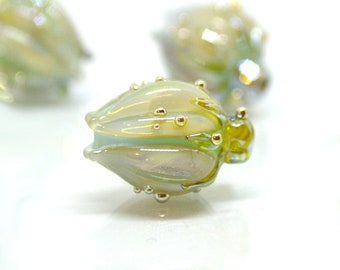 Lampwork glass flower bead, Pale green tea lavender, Floral glass pendant, Flower beads for jewelry making, Artisan lampwork, Focal lampwork