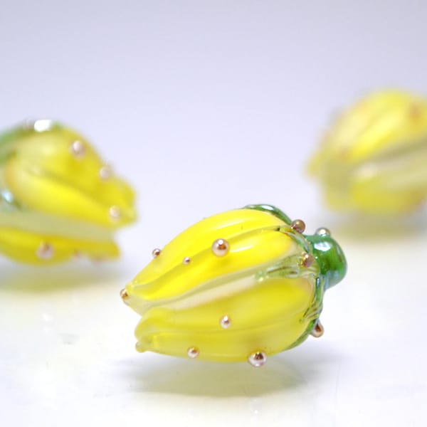 Sunny yellow flower lampwork beads Artisan lampwork Floral lampwork Bright and sunny Yellow beads Jewelry yellow earrings sunshine pendant