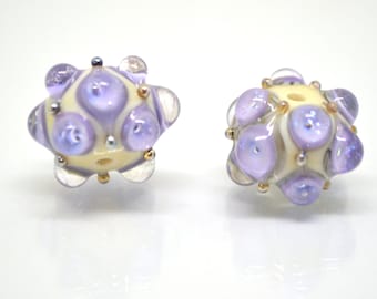 Purple Beige Lampwork bead, 12*15 mm, one bead, Ivory glass beads, Lilac lampwork beads, Focal beads, Artisan lampwork, Beads for bracelets