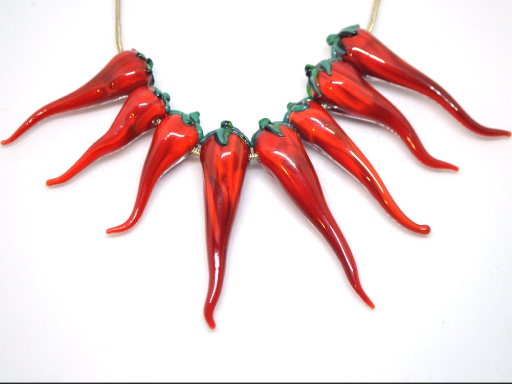 20 pezzi, ciondolo in vetro a forma di peperoncino di colore azzurro