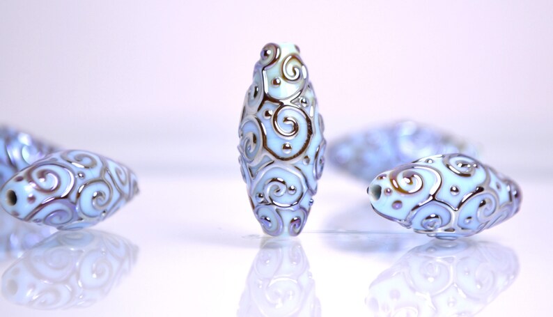 sky blue lampwork handmade bead oval swirl jewelry making artisan heavenly set silver mirror texture pendant curl rhombus wedding angelical image 1