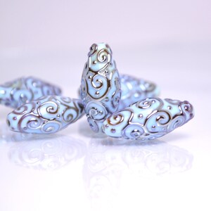 sky blue lampwork handmade bead oval swirl jewelry making artisan heavenly set silver mirror texture pendant curl rhombus wedding angelical image 7