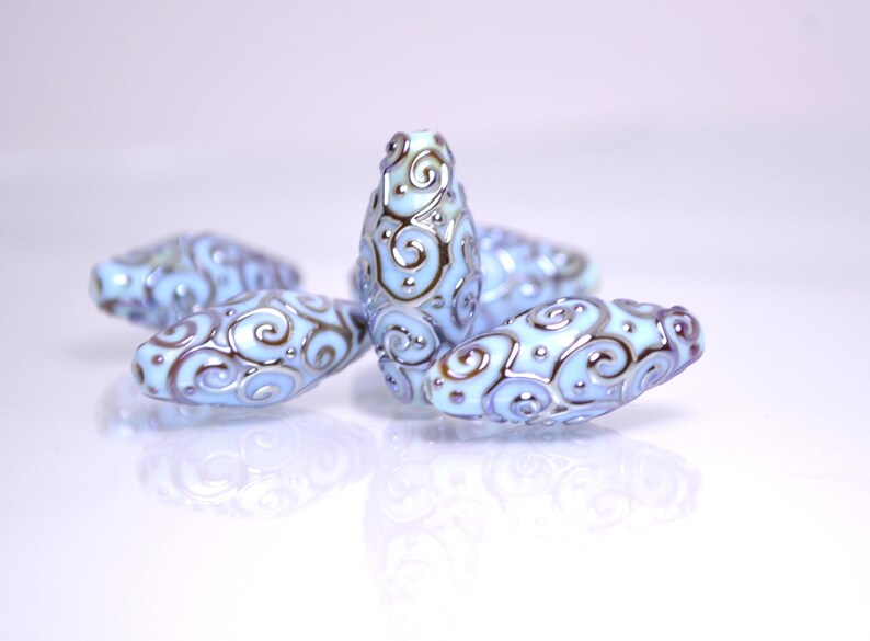 sky blue lampwork handmade bead oval swirl jewelry making artisan heavenly set silver mirror texture pendant curl rhombus wedding angelical image 7