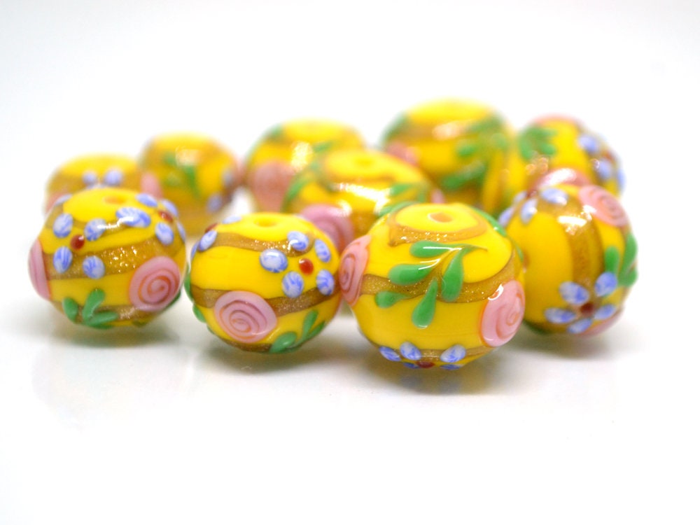 Sunny Yellow Glass beads Vintage glass beads Glass Etsy