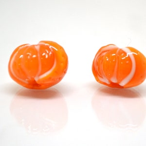 Glass mandarin beads, Orange lampwork beads, Tangerine glass beads, Glass fruit beads, Lampwork berry, Artisan lampwork, Food glass beads