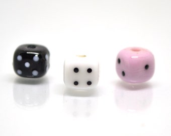 Dés de verre, perles faites main au chalumeau, cubes de verre de 8 mm, dés géniaux, dés de verre blanc, dés noirs, dés roses, dés opaques