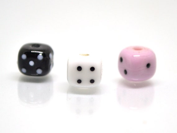 Glass Dice Beads, Handmade Lampwork Beads, 8mm Glass Cube Beads, Funky Dice  Glass Beads, White Glass Dice, Black Dice, Pink Dice,opaque Dice 