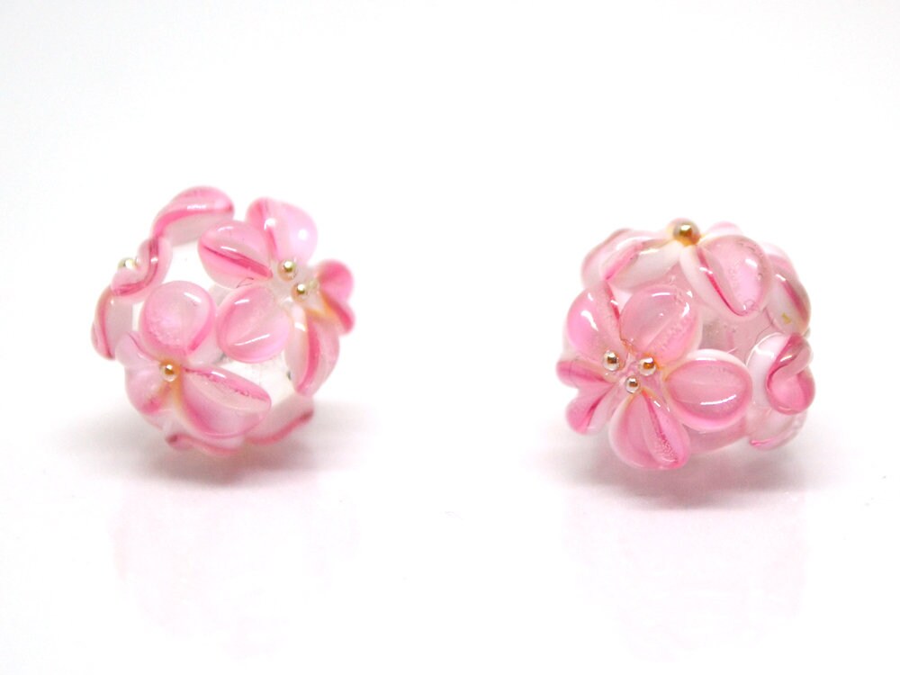 Pink Flower Beads Earring Half-drilled Beads Floral Set of - Etsy