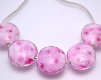 lampwork bead pink lentils bead murano glass bead jewelry making bead pink glass charm bead artisan lampwork galaxy bead Italian glass