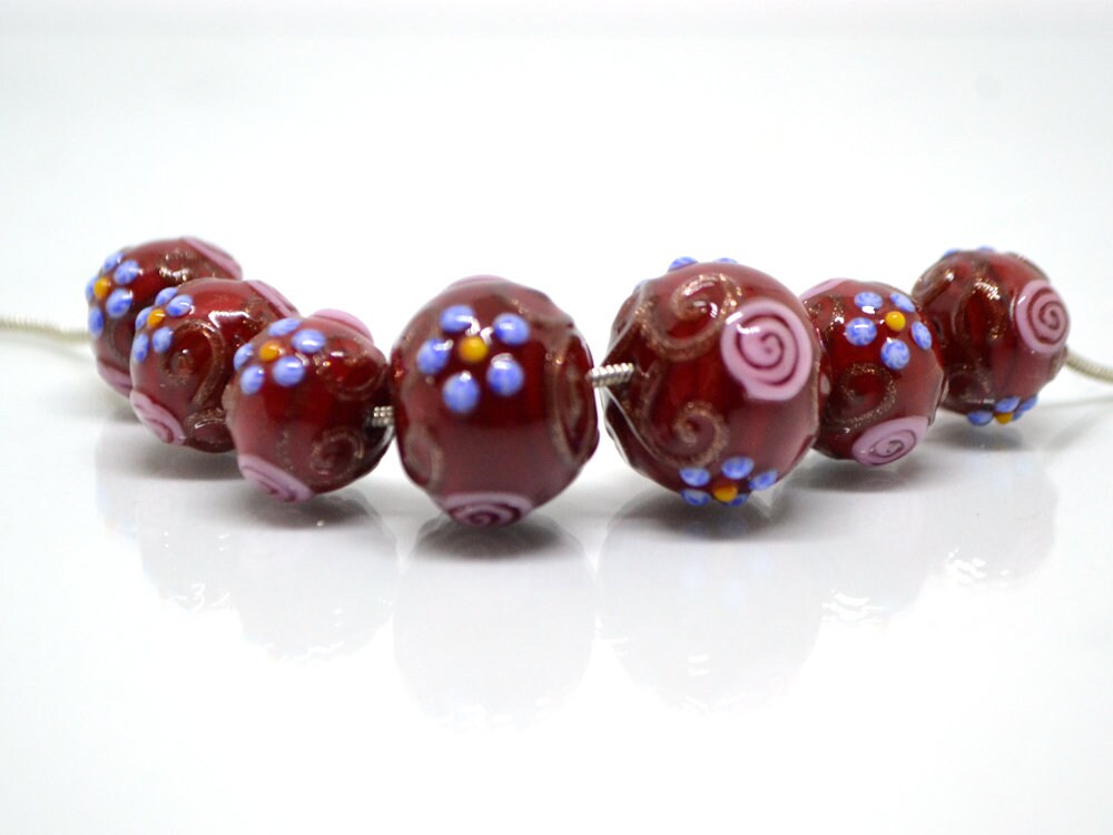 Pink Dogaressa Round 18mm Wholesale Venetian Glass Beads, Murano Glass Beads,  Blown Beads, Lampwork Beads, Millefiori