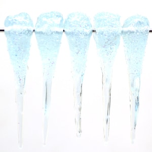 Blue Frosted Icicle Perline, Perline di vetro di Glass, Lampi da neve, Perline di Natale focali, lampada artigiana, Ornamento di Icicle, fascino di glass