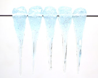 Blue Frosted Icicle Beads, Icicle Glass beads, Snow Lampwork, Focal Christmas Beads, Artisan lampwork, Icicle Ornament, Glass icicle charm