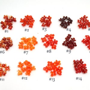 Red small flower beads, 14 shades of red flowers for headband, Red tiny flowers for tiara making, mini glass flower, transparent small beads